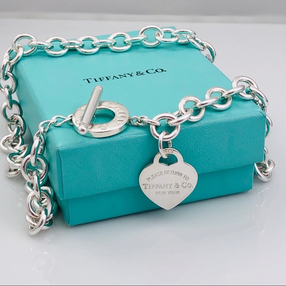 Authentic Please Return to Tiffany Heart Tag Toggle Necklace Sterling Silver - Picture 3 of 7
